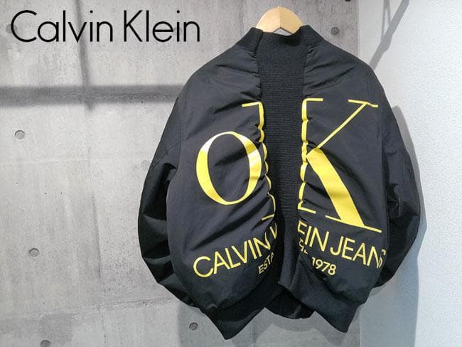 美品 カルバンクライン ビッグロゴ クレイジーリブ MA-1 ボンバージャケット