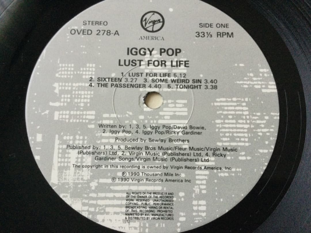 Iggy Pop／Lust For Life 英国盤 virgin 初回マト