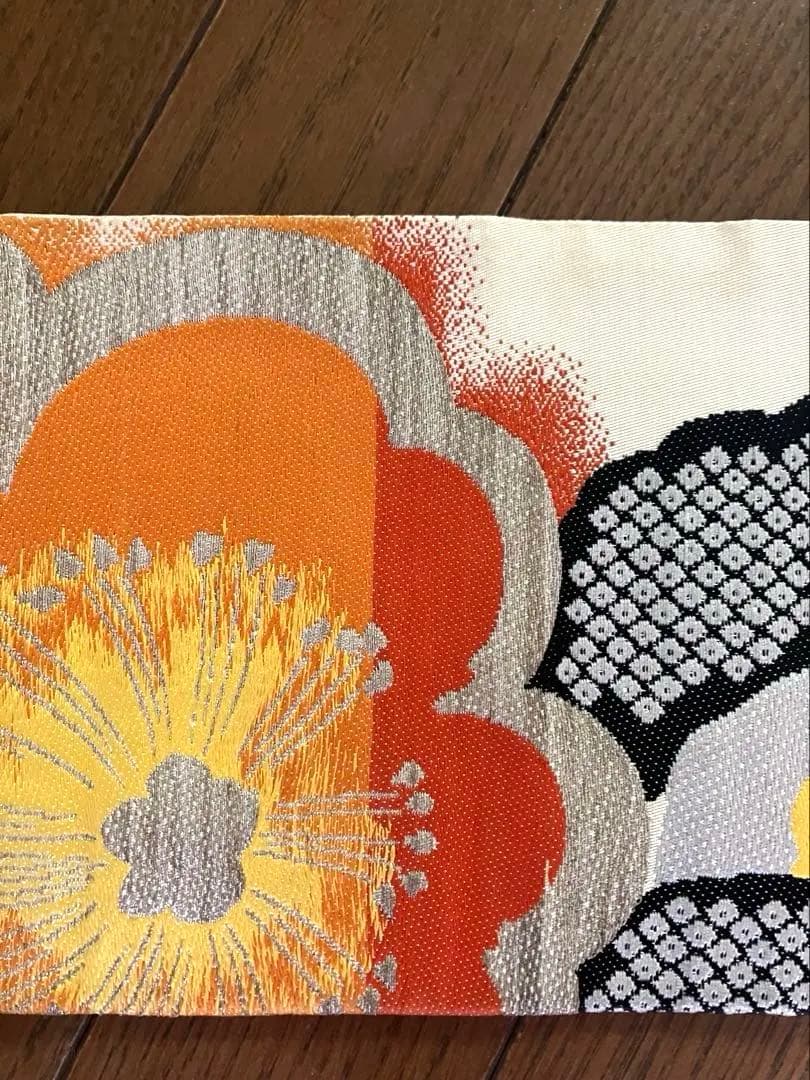 【レア！アンティーク、大正ロマン】ビタミンカラーの梅が可愛い！☆正絹 名古屋帯