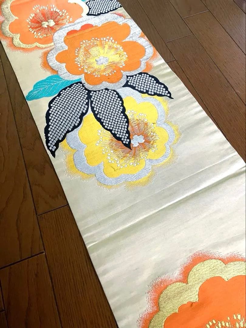 【レア！アンティーク、大正ロマン】ビタミンカラーの梅が可愛い！☆正絹 名古屋帯