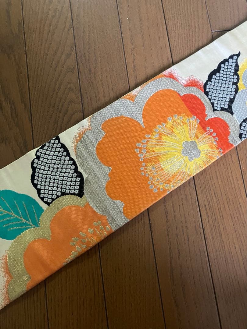 【レア！アンティーク、大正ロマン】ビタミンカラーの梅が可愛い！☆正絹 名古屋帯