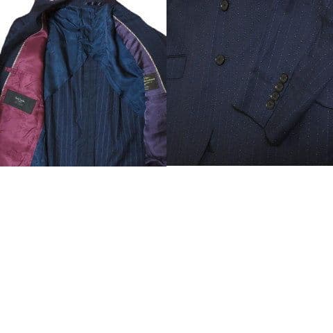 【セットアップ】Paul Smith カノニコ生地 ウール ストライプ ネイビー