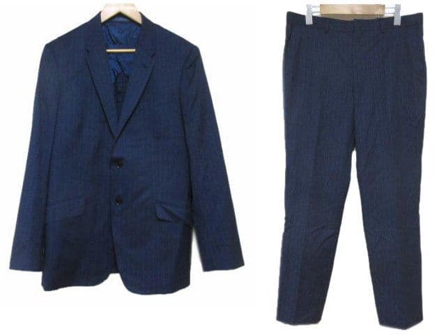 【セットアップ】Paul Smith カノニコ生地 ウール ストライプ ネイビー