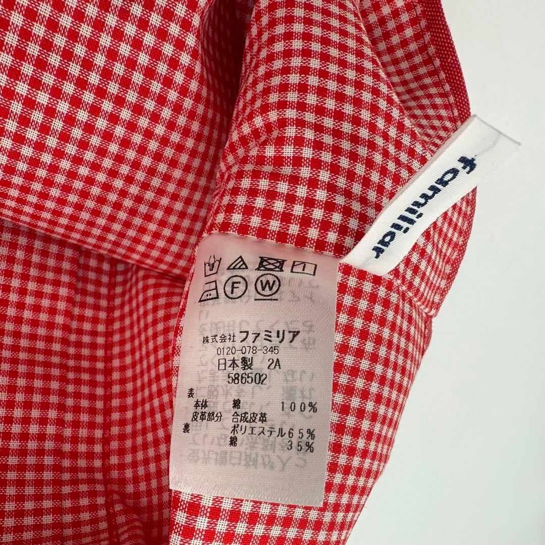 ファミリア　デニムバッグ　赤　手刺繍　女の子　うさぎ　ミニ　マチ付き