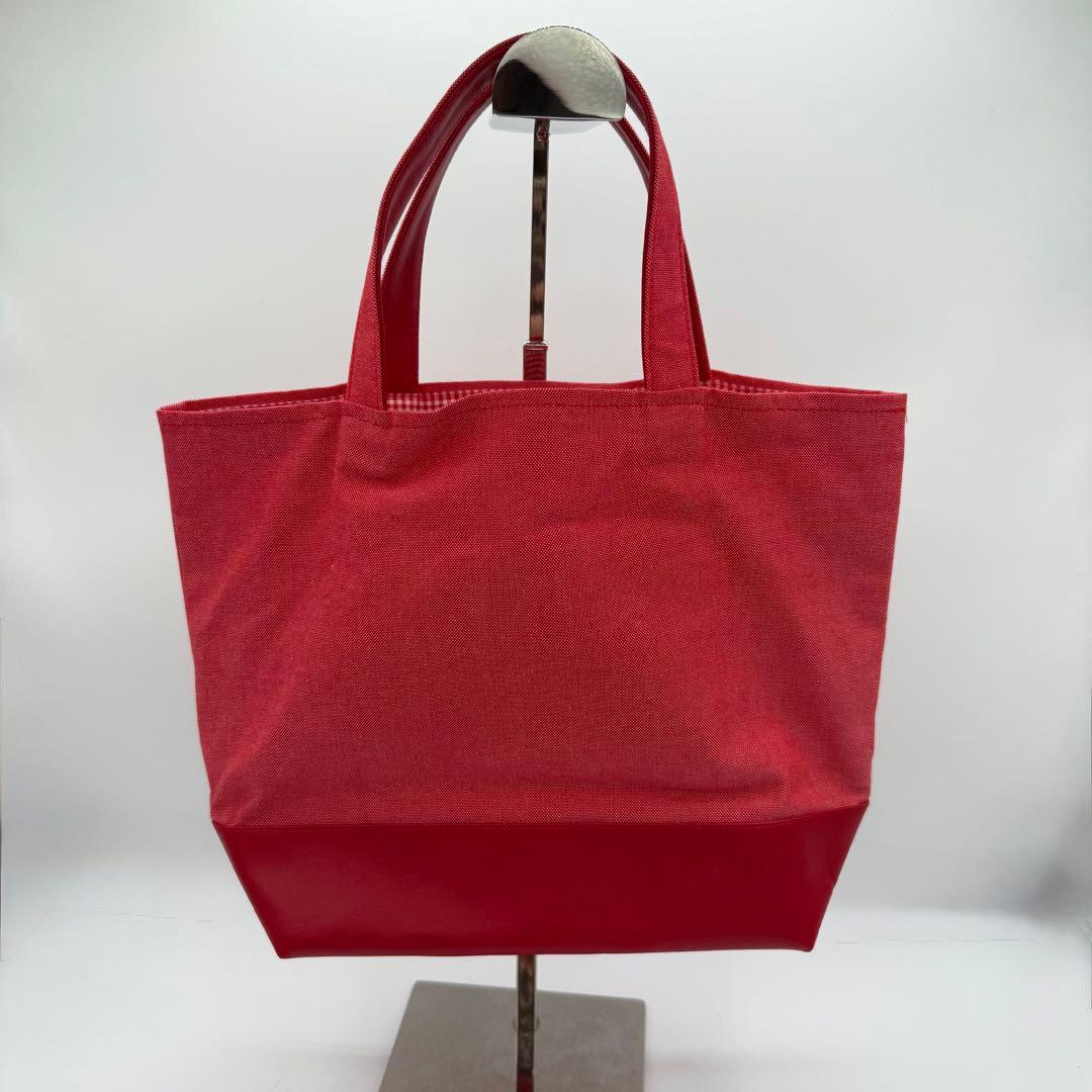 ファミリア　デニムバッグ　赤　手刺繍　女の子　うさぎ　ミニ　マチ付き