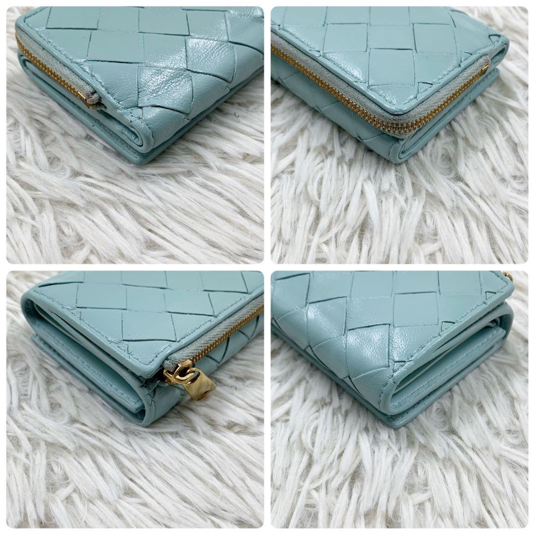 【✨極美品✨】ボッテガヴェネタ イントレチャート 三つ折り財布 ターコイズブルー