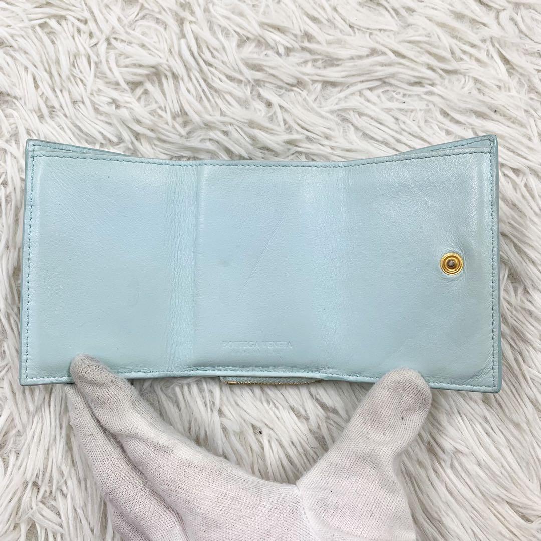【✨極美品✨】ボッテガヴェネタ イントレチャート 三つ折り財布 ターコイズブルー