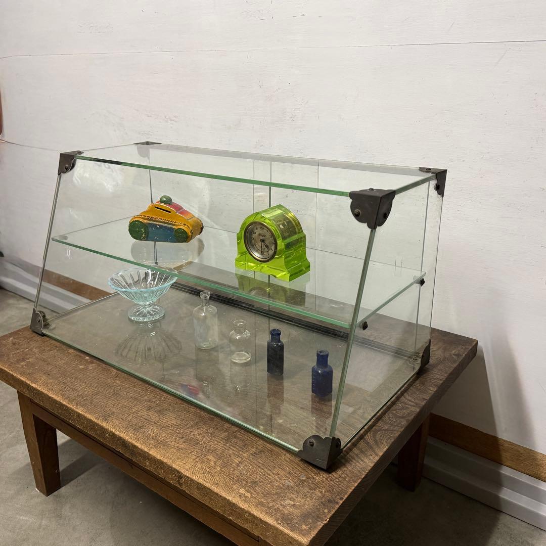 昭和レトロ ガラスケース 卓上 前面 斜め アンティーク ショーケース 陳列棚
