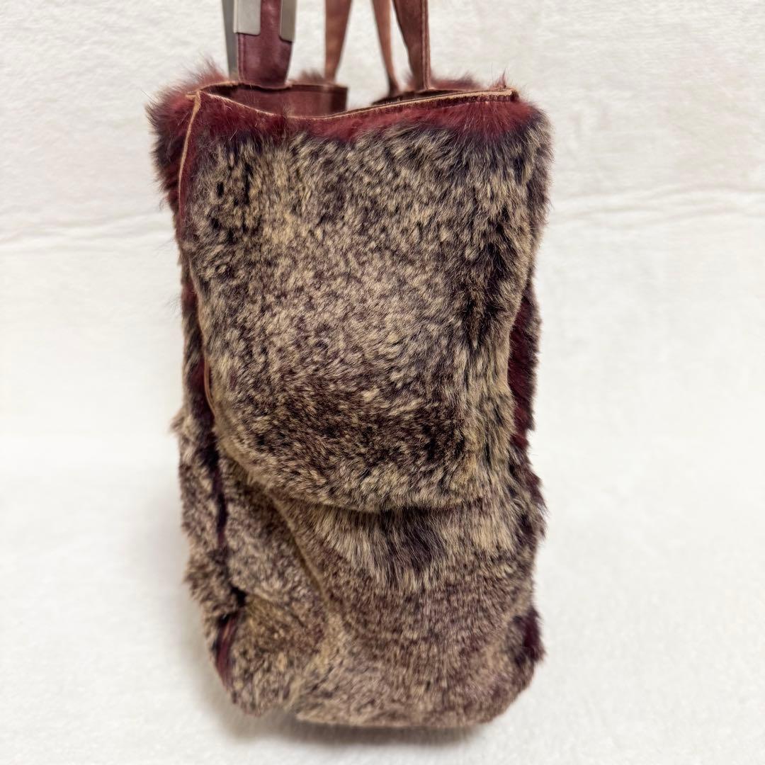 【美品】シャネル CHANEL トートバッグ ラビットファー ブラウン ボルドー
