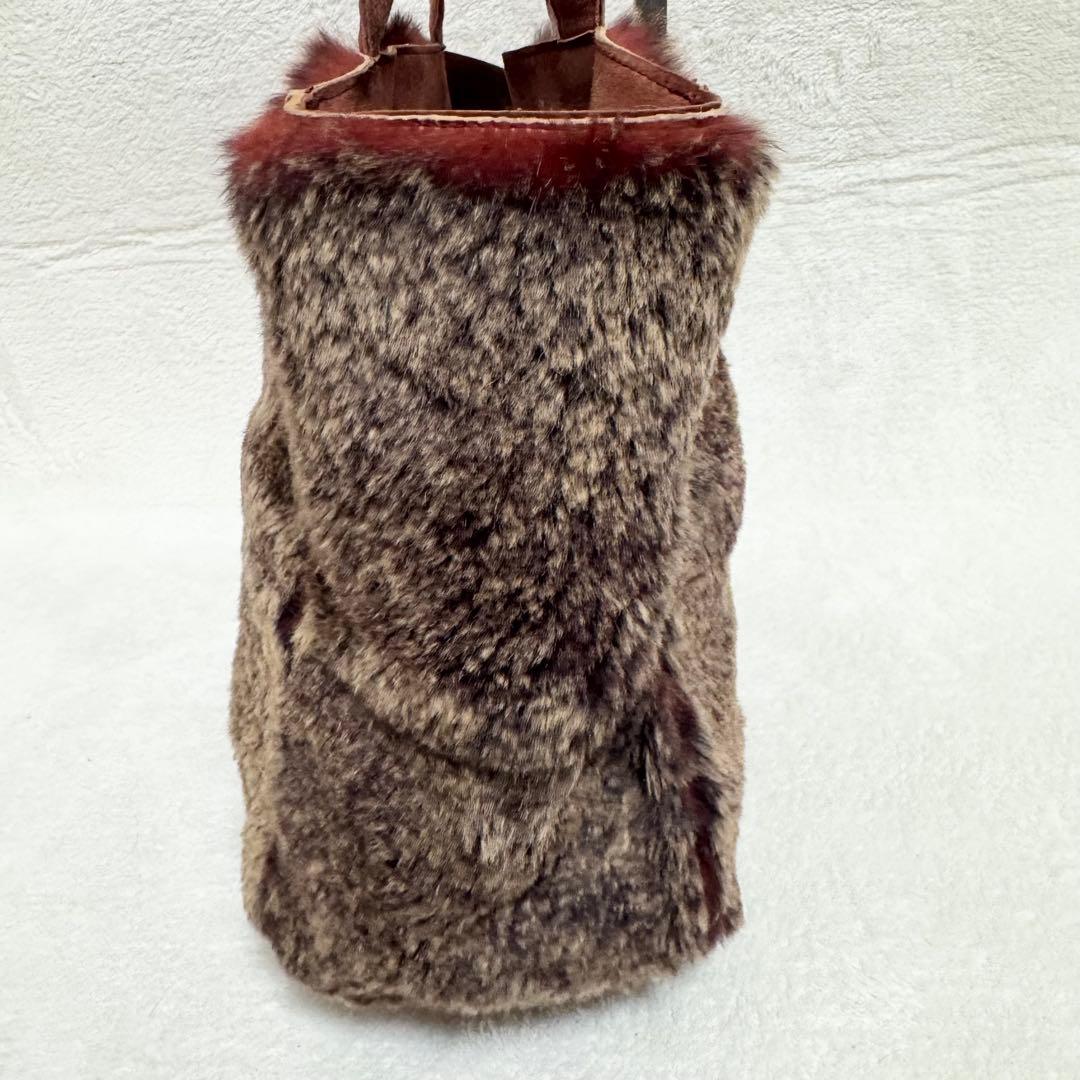 【美品】シャネル CHANEL トートバッグ ラビットファー ブラウン ボルドー