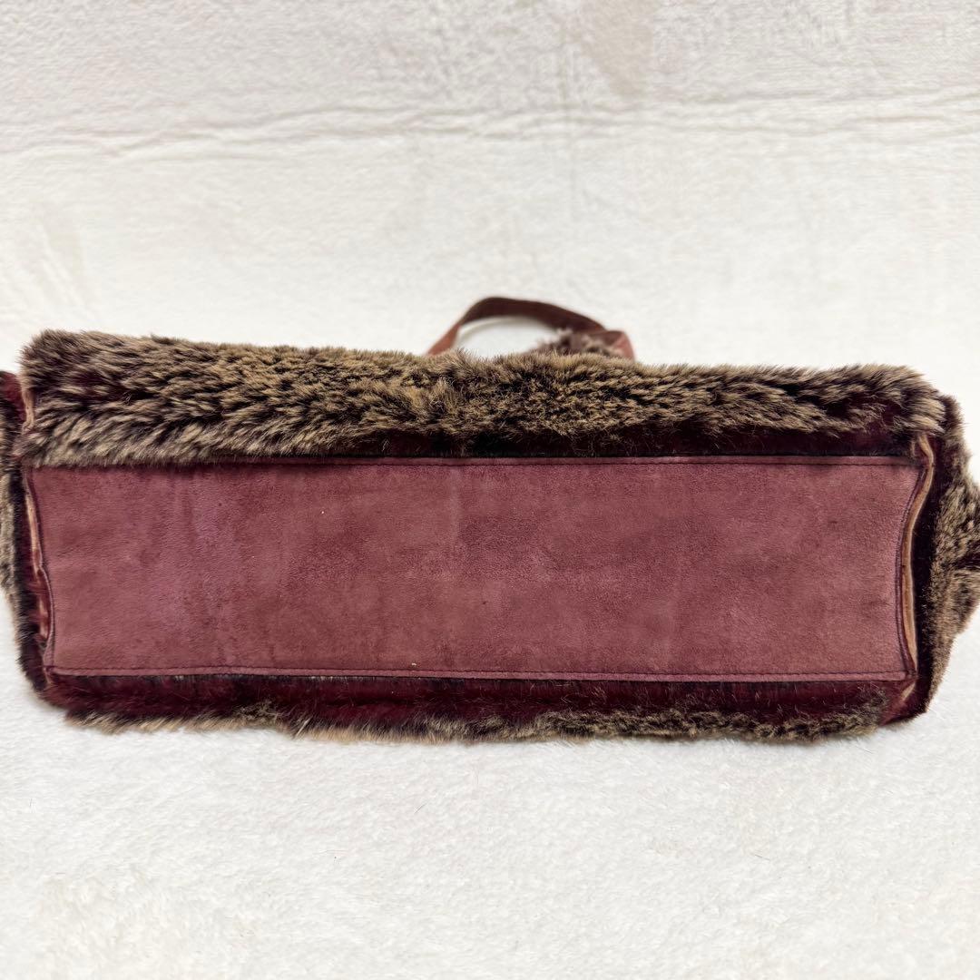 【美品】シャネル CHANEL トートバッグ ラビットファー ブラウン ボルドー