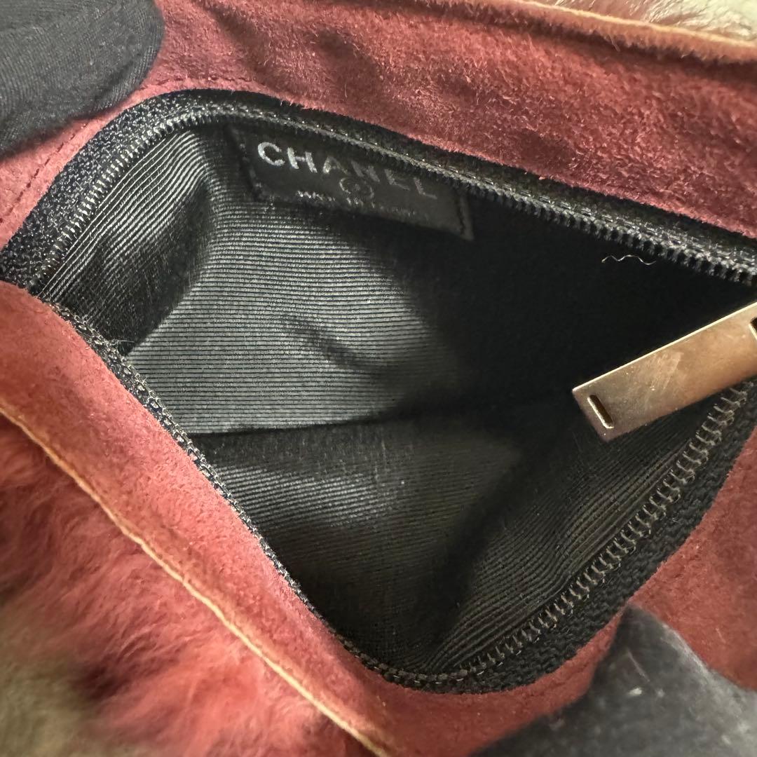 【美品】シャネル CHANEL トートバッグ ラビットファー ブラウン ボルドー