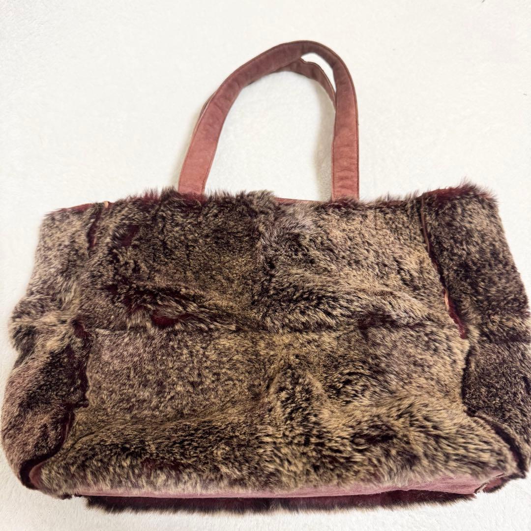 【美品】シャネル CHANEL トートバッグ ラビットファー ブラウン ボルドー