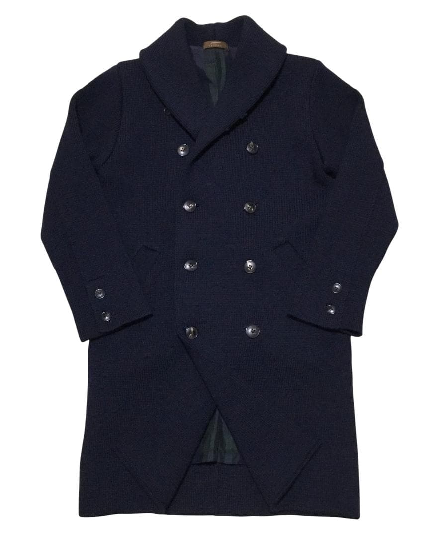 極暖 Vandori ヴァンドリ 肉厚ウール ショールカラー ダブルコート 紺