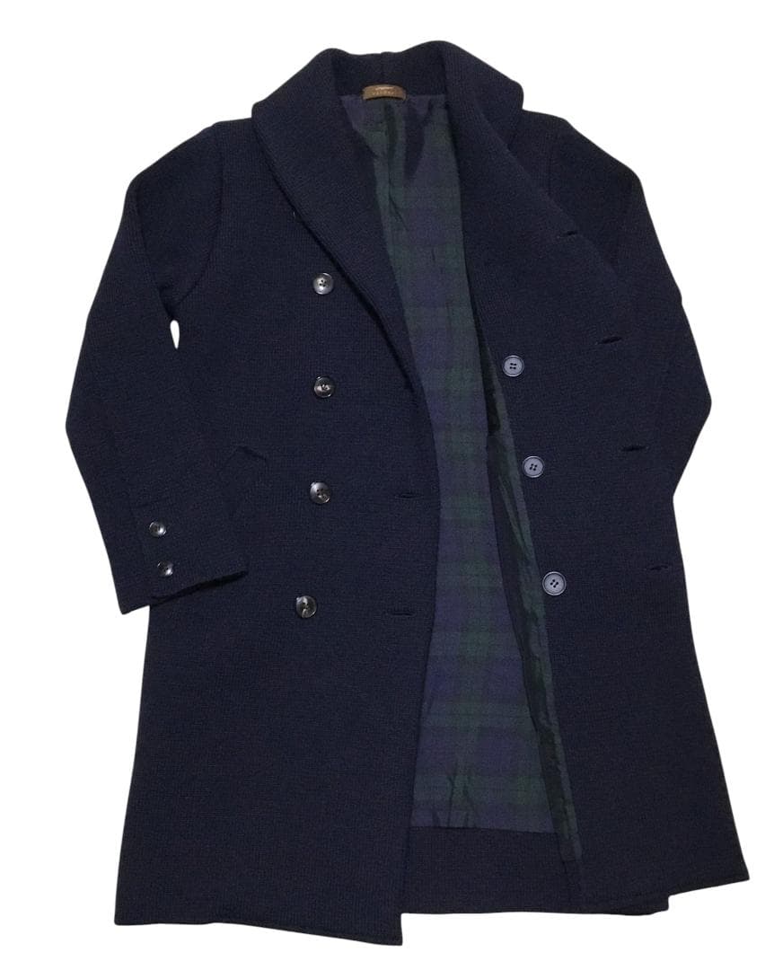 極暖 Vandori ヴァンドリ 肉厚ウール ショールカラー ダブルコート 紺