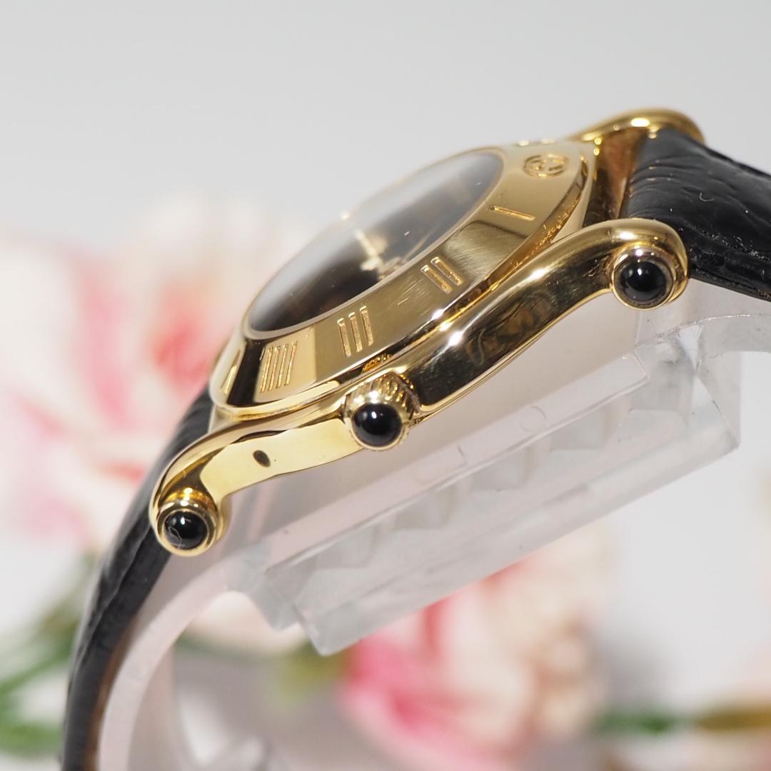 美品 グッチ GUCCI 黒文字盤 革ベルト レディース 腕時計 F626