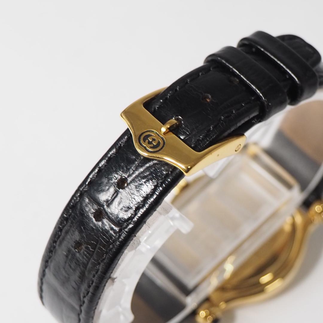 美品 グッチ GUCCI 黒文字盤 革ベルト レディース 腕時計 F626