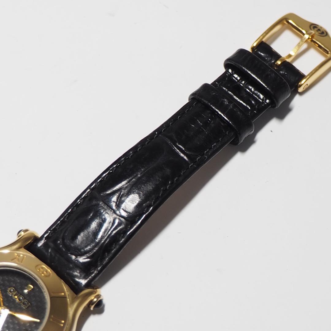 美品 グッチ GUCCI 黒文字盤 革ベルト レディース 腕時計 F626