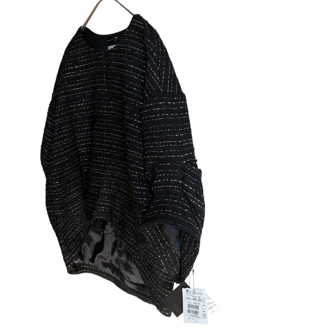 新品 Aga×GIOLICA ノーカラーツイードジャケット 9号 黒