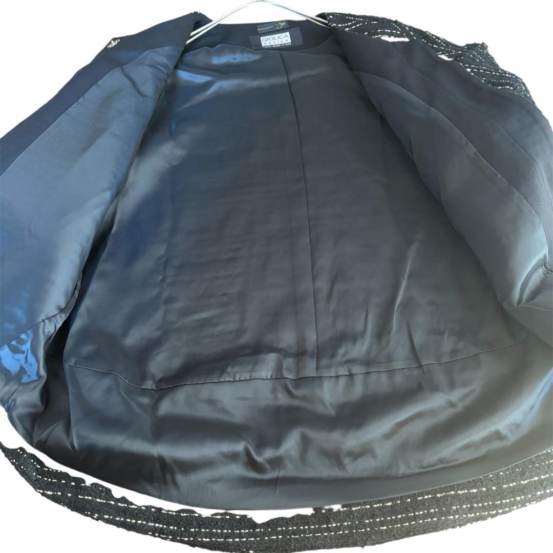 新品 Aga×GIOLICA ノーカラーツイードジャケット 9号 黒