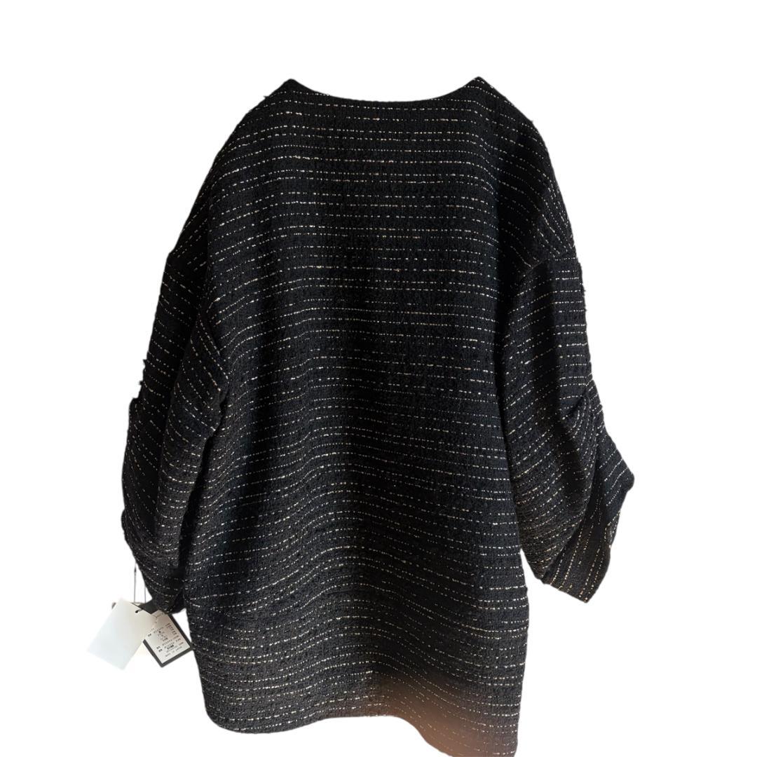 新品 Aga×GIOLICA ノーカラーツイードジャケット 9号 黒