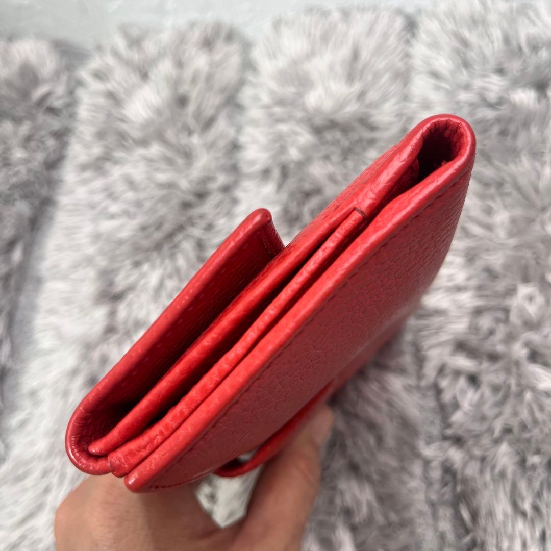 美品✨GUCCI ロゴプレート　シボレザー　長財布　　レッド　シルバー Wホック