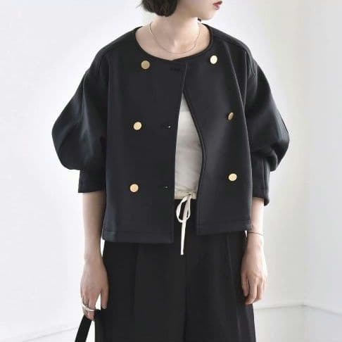 新品✨quaranciel　洗濯可能　ダブルジャージー ノーカラージャケット　黒