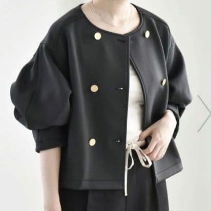 新品✨quaranciel　洗濯可能　ダブルジャージー ノーカラージャケット　黒