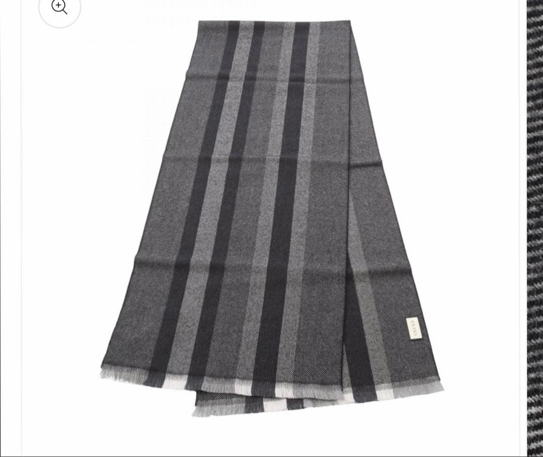 GUCCI ウール ストライプ マフラー グレー