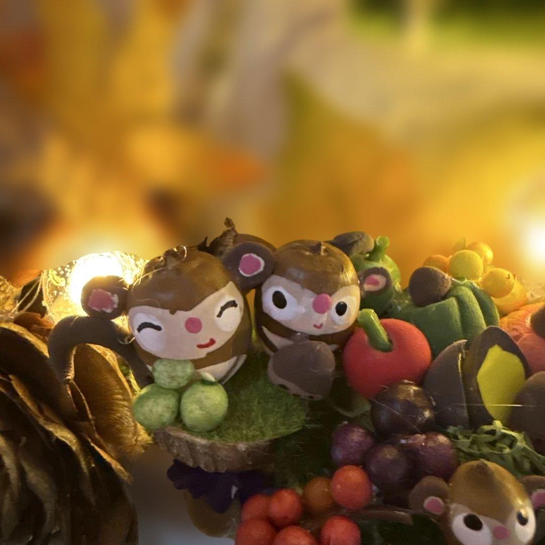 どんぐりアート♡紅葉狩りトライアングルリース＆癒しのオブジェ　２品♡