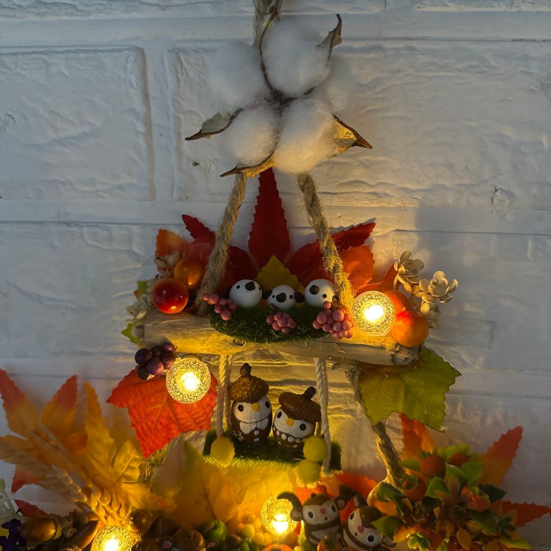 どんぐりアート♡紅葉狩りトライアングルリース＆癒しのオブジェ　２品♡