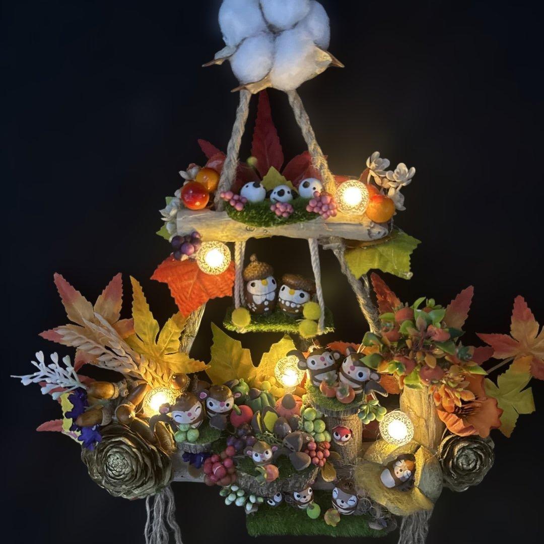 どんぐりアート♡紅葉狩りトライアングルリース＆癒しのオブジェ　２品♡