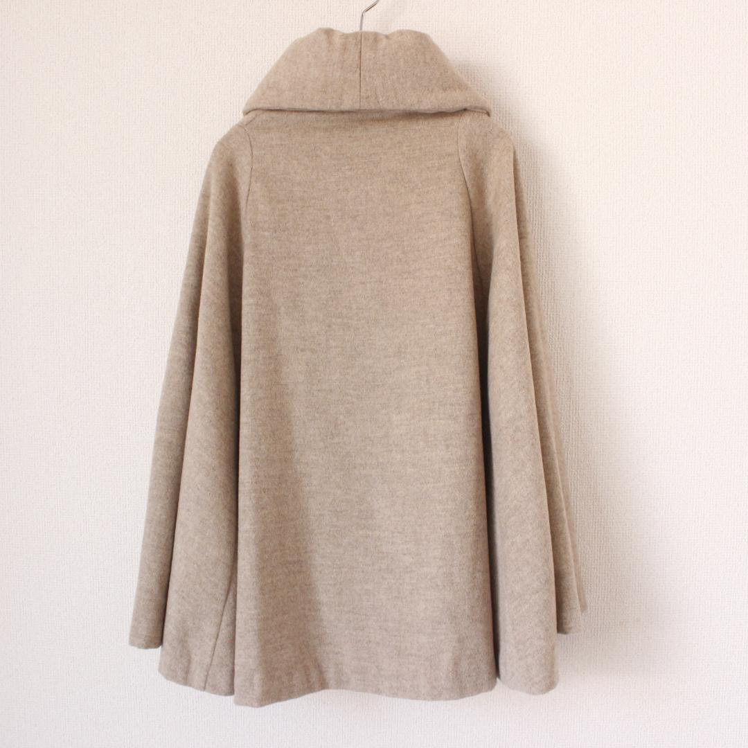 ふりふ 花柄ポンチョ Mサイズ ベージュ ウール 裏地花柄