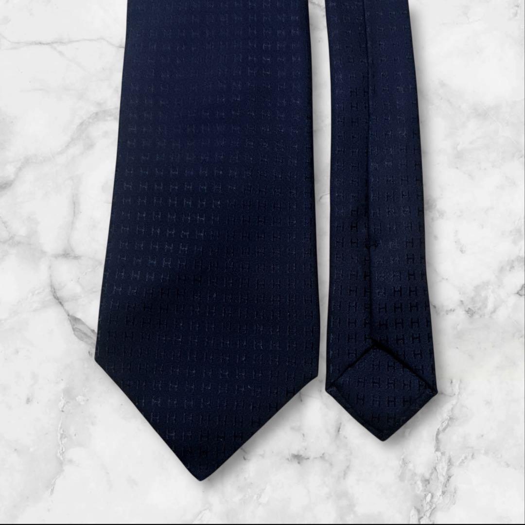 【未使用に近い】HERMES ファソネ　ネクタイ　黒　H柄　箱付き