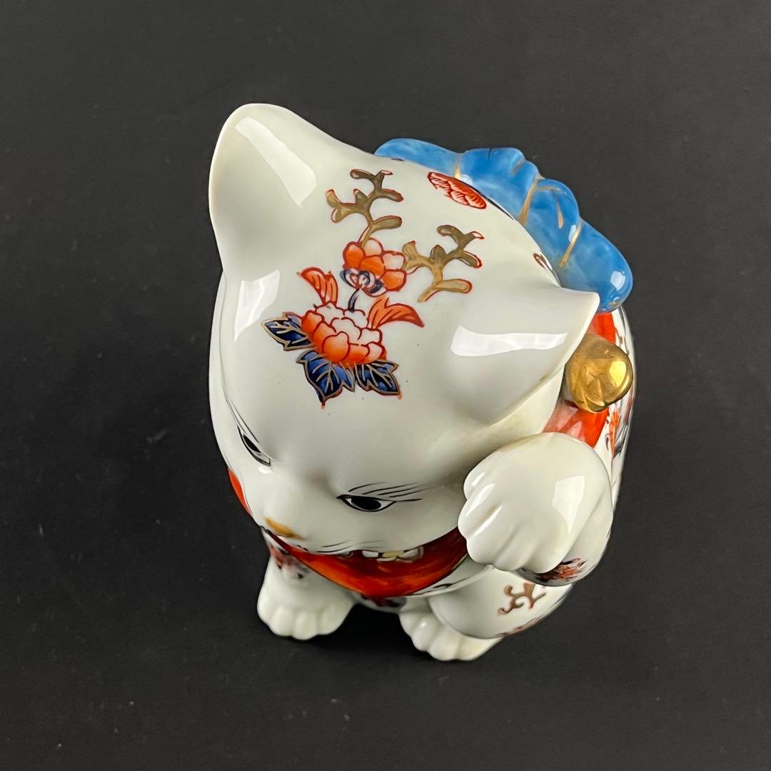 伊万里焼　金彩色絵　猫　陶器　置物　24センチ　招き猫　縁起物