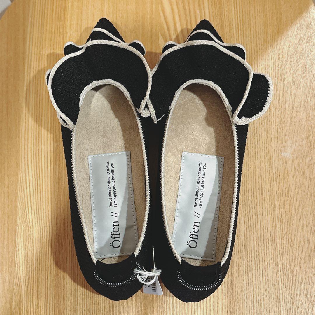 ほぼ新品　Offen オッフェン　フリル付き黒フラットシューズ　36