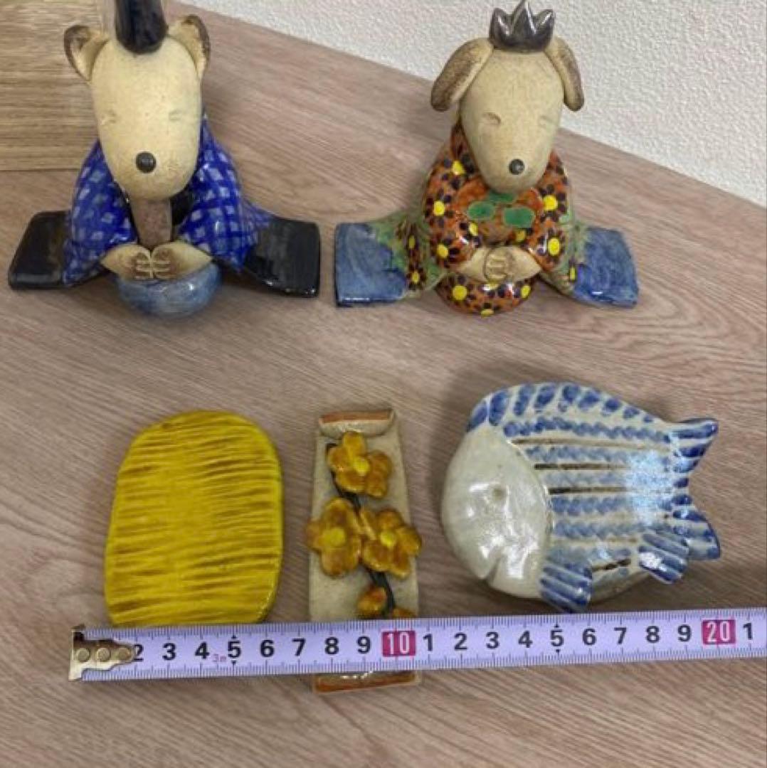 一点物　希少　益子焼　陶器雛人形 犬の嫁入り　陶器製 雛道具付
