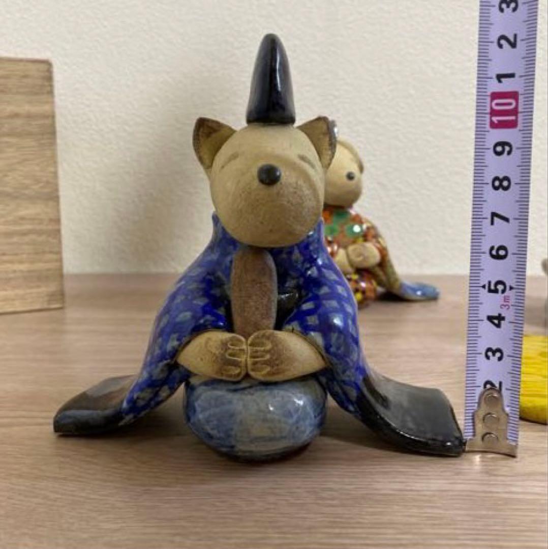 一点物　希少　益子焼　陶器雛人形 犬の嫁入り　陶器製 雛道具付