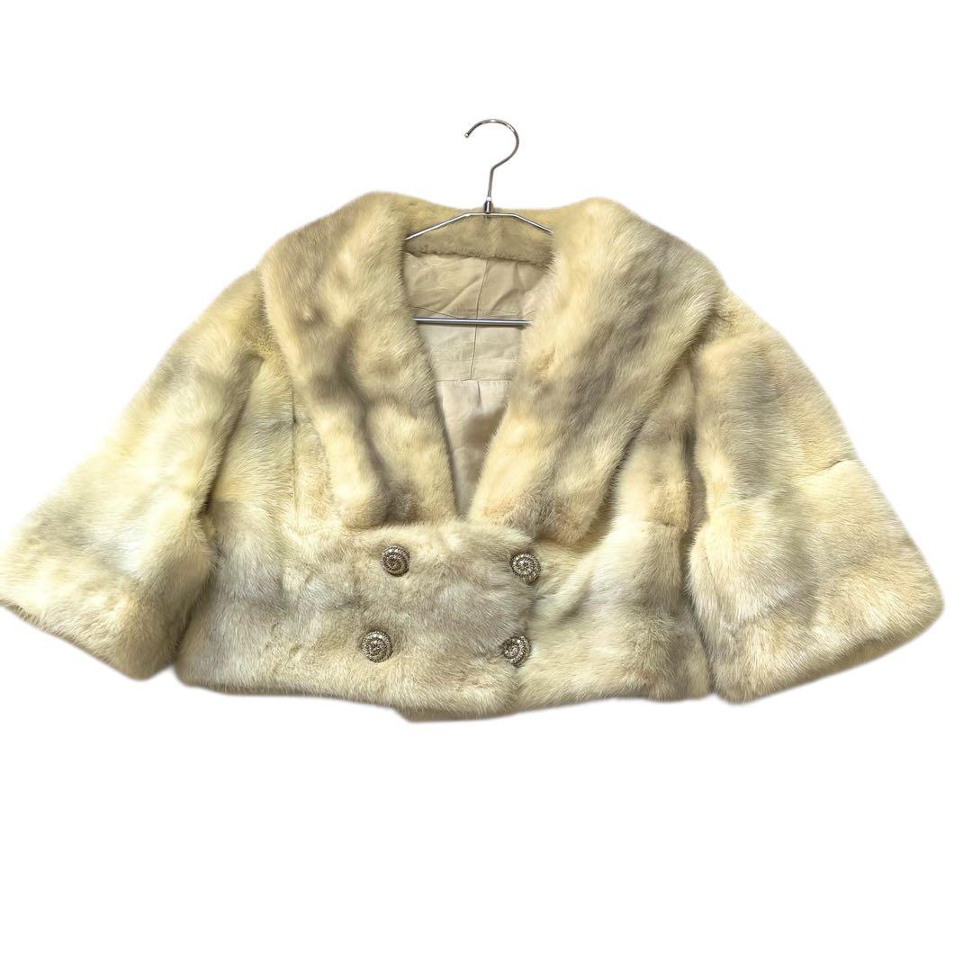 希少デザイン クロップド丈 クロスミンク パール リアルファーコート 本毛皮
