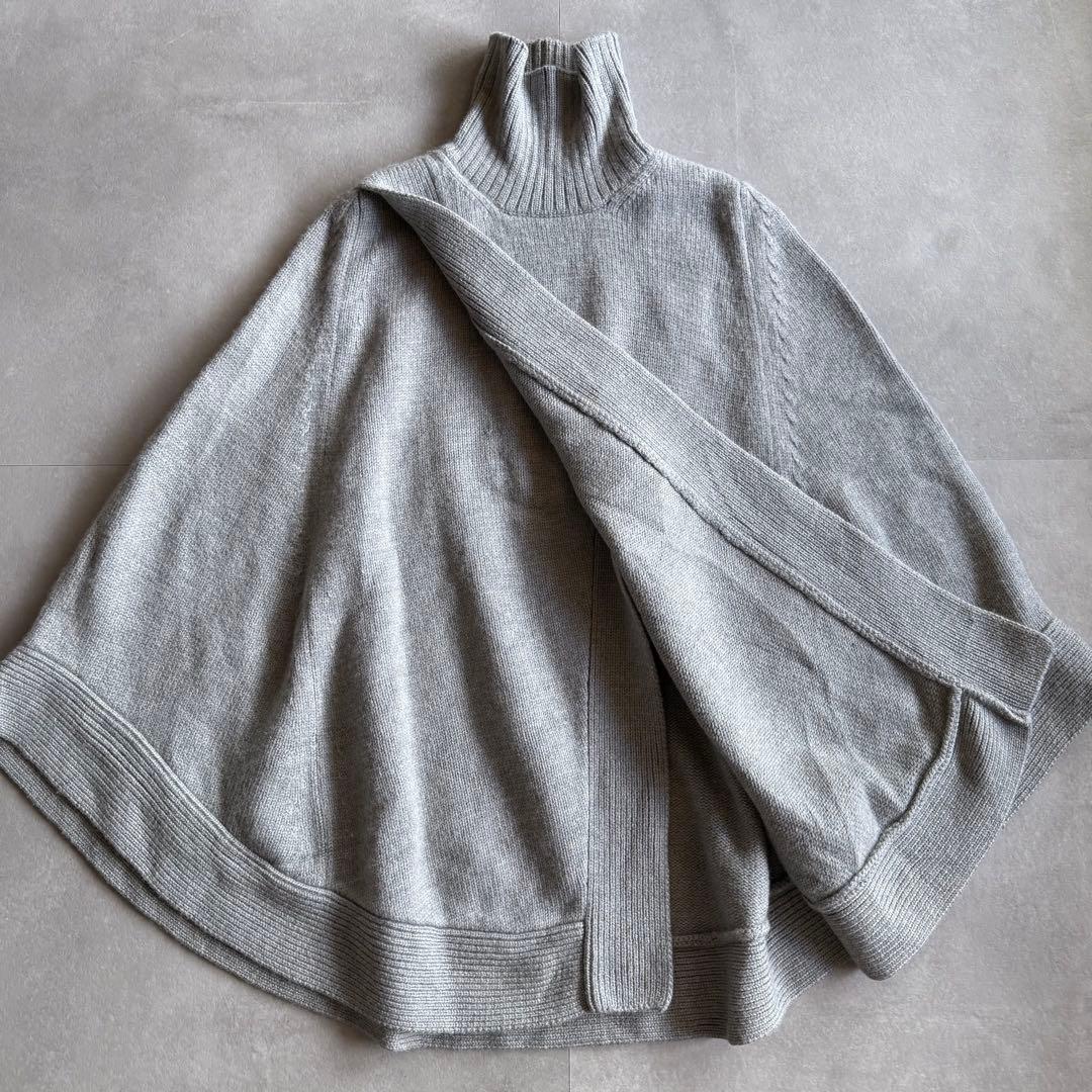 【美品✨】HYKE ニットポンチョ　厚手　アウター　タートルネック　グレー
