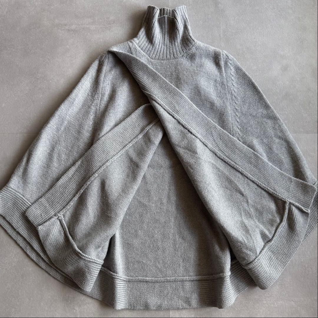【美品✨】HYKE ニットポンチョ　厚手　アウター　タートルネック　グレー