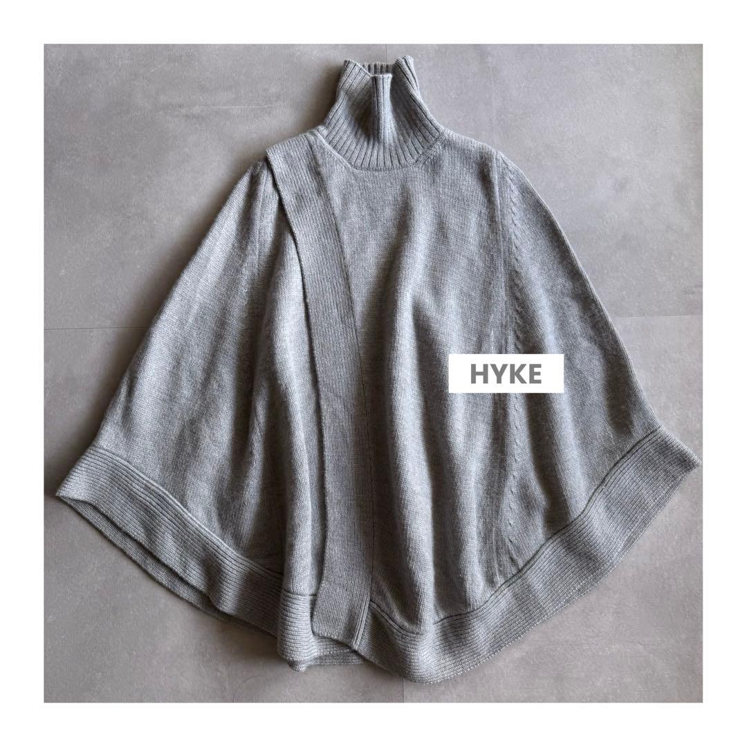 【美品✨】HYKE ニットポンチョ　厚手　アウター　タートルネック　グレー