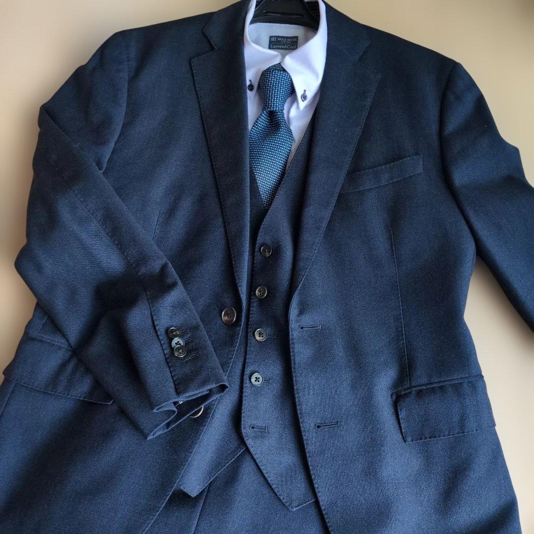 【カンスさま専用】ネイビー ビジネススーツ　スリーピース、スラックス2本付