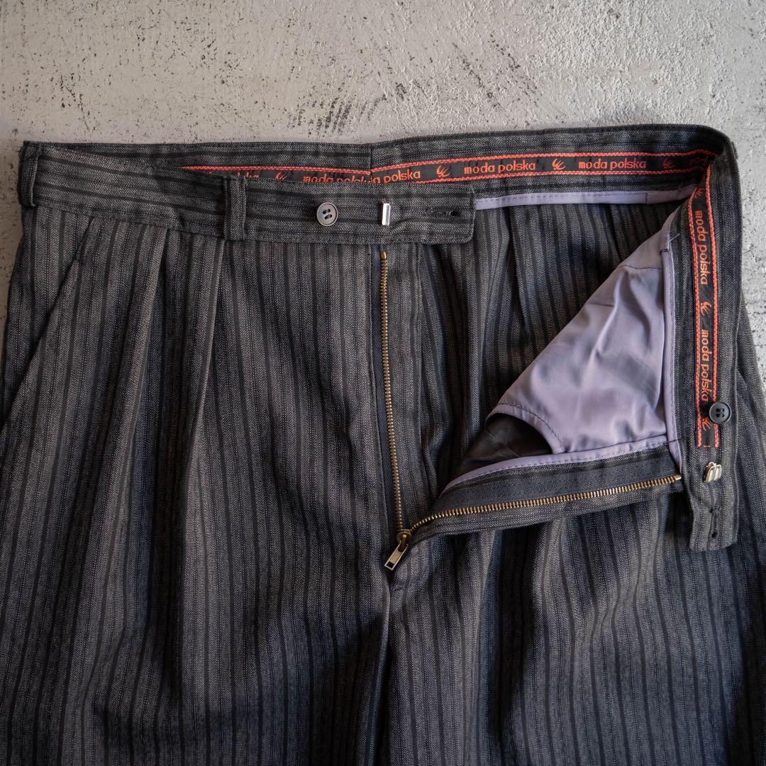 80s vintage 東ドイツ製 ツータック ストライプ ワイドスラックス