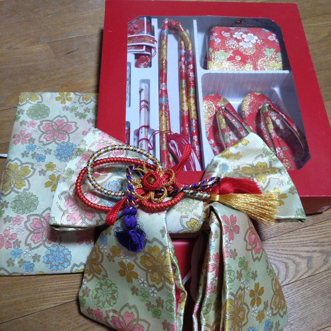 美品★七歳★帯バッグ草履はこせこ小物セット★桜柄