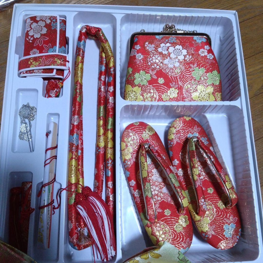 美品★七歳★帯バッグ草履はこせこ小物セット★桜柄