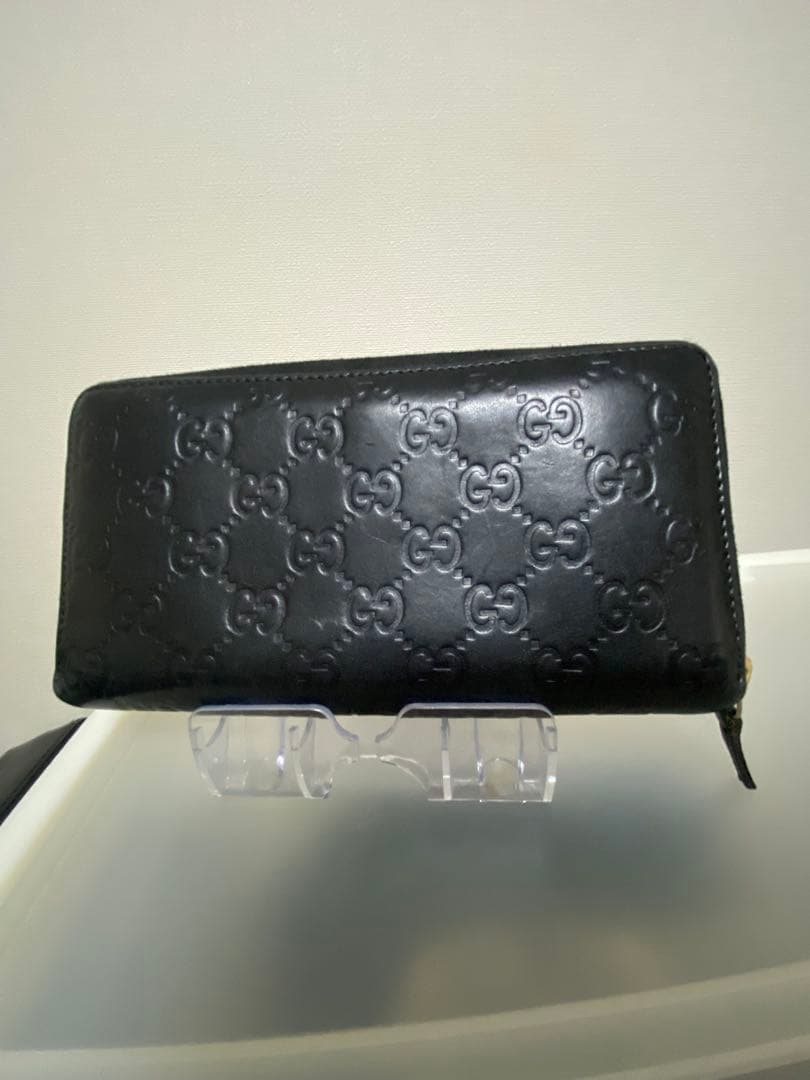 美品GUCCI ブラックレザー長財布 GGパターン　グッチシマ