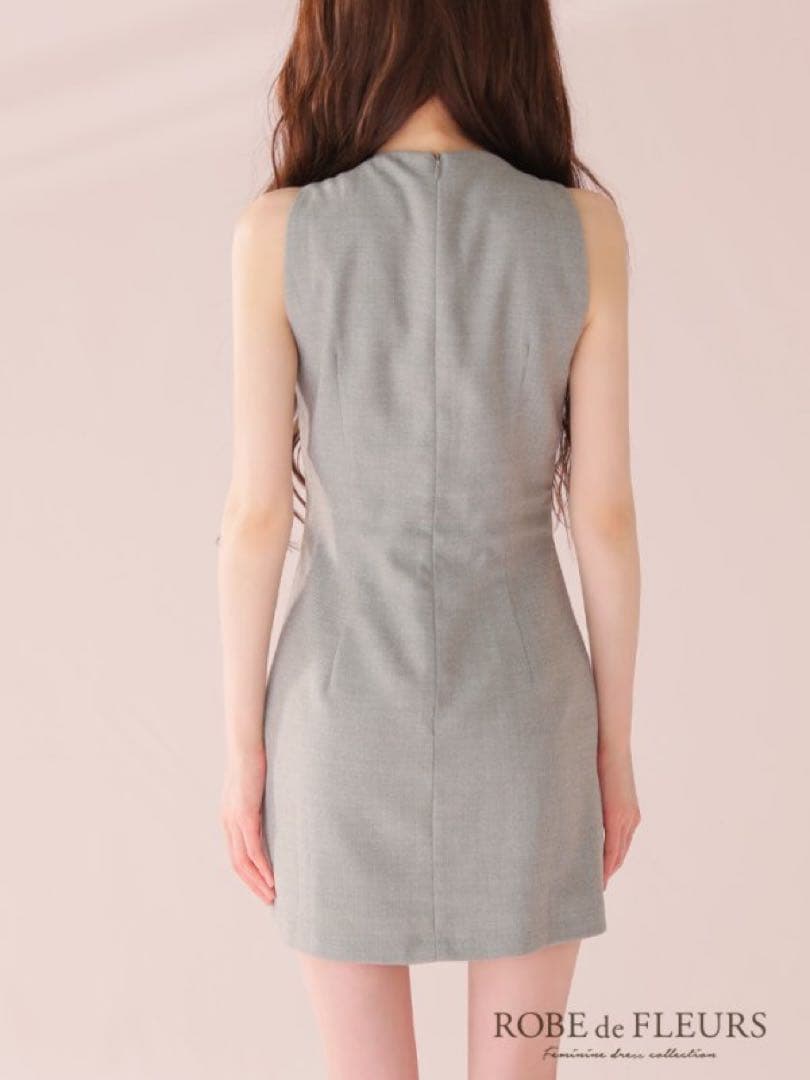 ローブドフルール キャバクラ ドレス ビジュー リボン グレー ワンピース