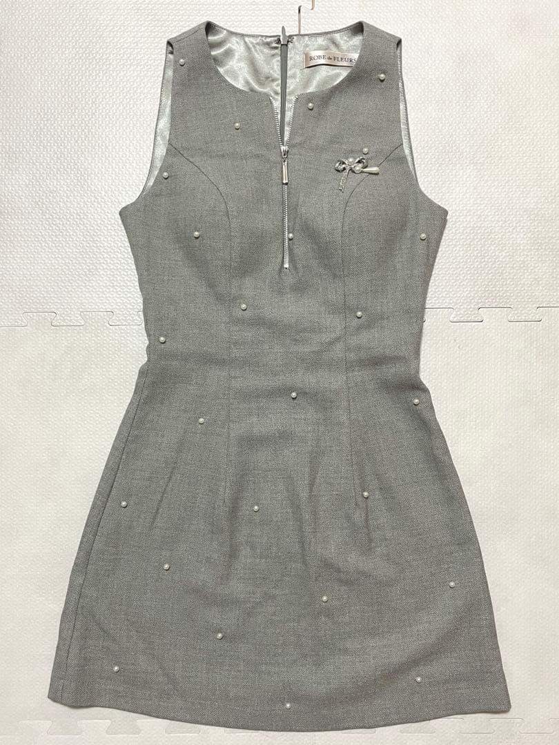 ローブドフルール キャバクラ ドレス ビジュー リボン グレー ワンピース