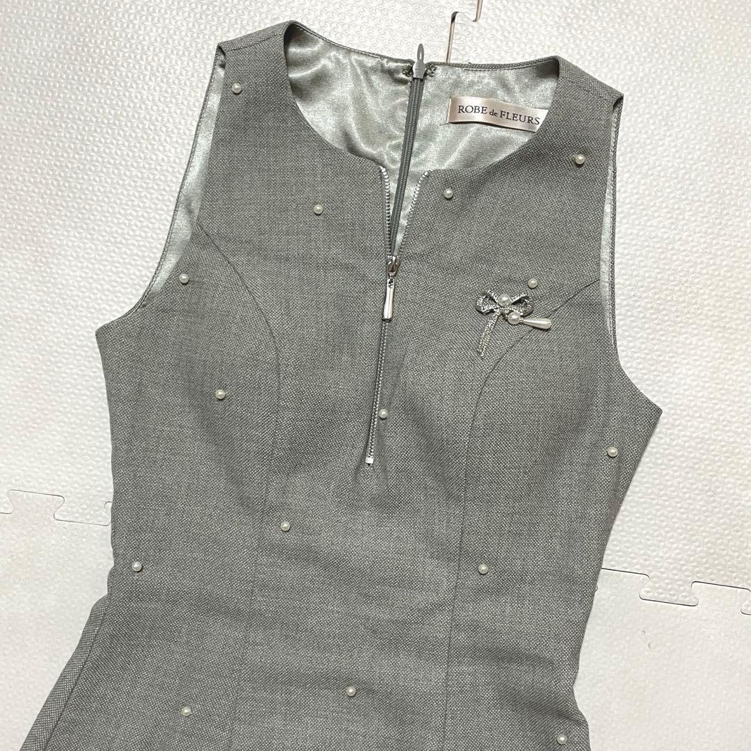 ローブドフルール キャバクラ ドレス ビジュー リボン グレー ワンピース